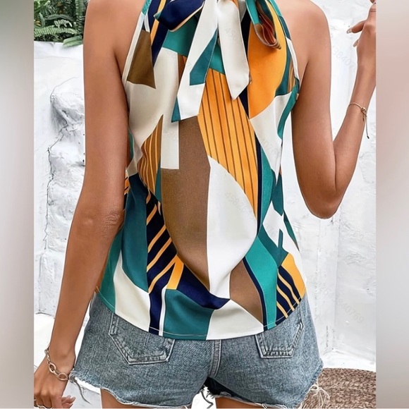Passion Geo Print Halter Neck Blouse - Picture 4 of 7